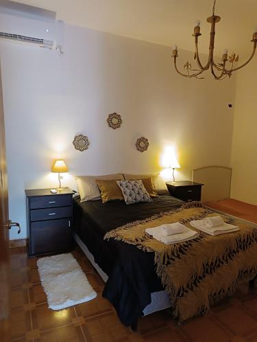 a bedroom with a bed and two night stands and two lamps at Dunas Doradas II in Tinogasta