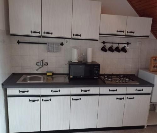 Kuchyň nebo kuchyňský kout v ubytování Revans teázó apartman- belváros