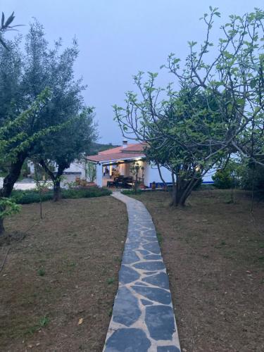 a stone walkway in front of a house at Casa do Monte - Esperança in Esperança