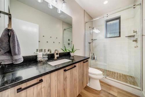 a bathroom with a sink and a toilet and a shower at LaFave Luxury Rentals at Zion in Springdale