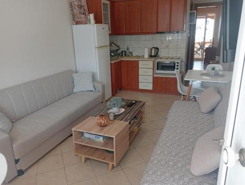 a living room with a couch and a table at Hara's house in Nei Poroi