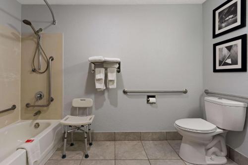 a bathroom with a toilet and a tub and a sink at Econo Lodge in Rockford