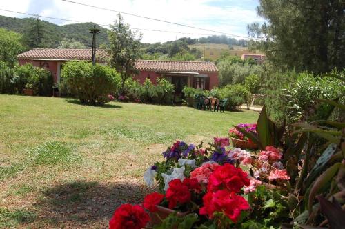 un giardino fiorito di fronte a una casa di Gästezimmer für 3 Personen 1 Kind ca 30 qm in Loiri Porto San Paolo, Sardinien Gallura a Biacci