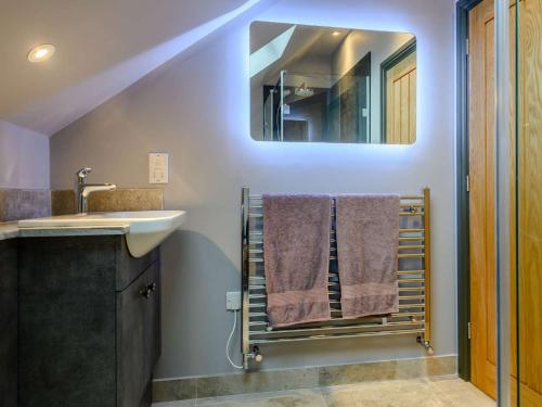 een badkamer met een wastafel en een spiegel bij 1 Bed in Little Gransden 81056 in Little Grandsen
