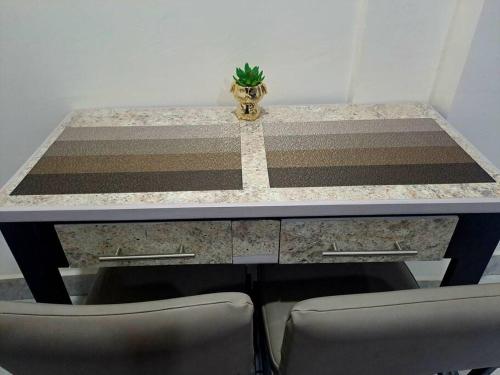 a table with a potted plant on top of it at hogar, dulce hogar 1 in Torreón