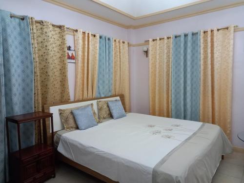 ein Schlafzimmer mit einem Bett mit zwei Kissen darauf in der Unterkunft Hill View Home Stay in Panglao