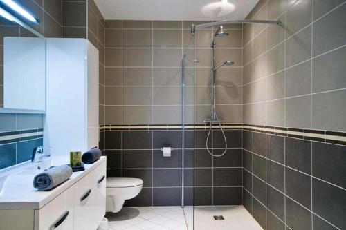 une salle de bain avec une douche, des toilettes et un lavabo dans l'établissement Terraced House in Vidauban with Pool, à Vidauban
