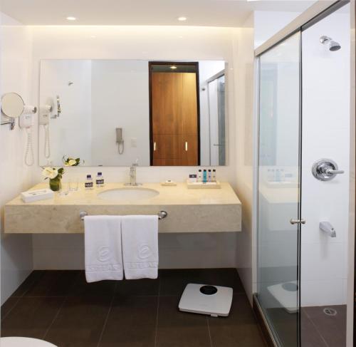 a bathroom with a shower, sink, and toilet at Estelar Alto Prado in Barranquilla