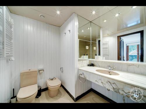 a bathroom with a toilet and a sink and a mirror at MOW'S SNOW LODGE BAQUEIRA de Alma de Nieve in Naut Aran