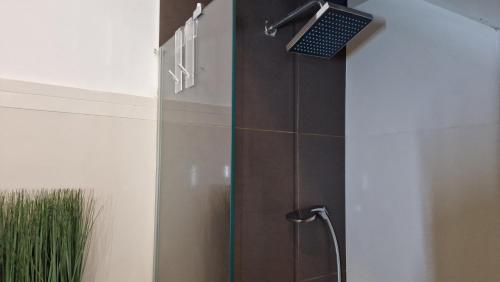 a bathroom with a shower with a shower head at Basic Mansion - Mandalina in Šibenik