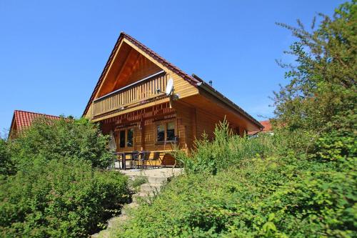 a large wooden house on a hill with trees at Blockhouse Bad Sachsa in Steina