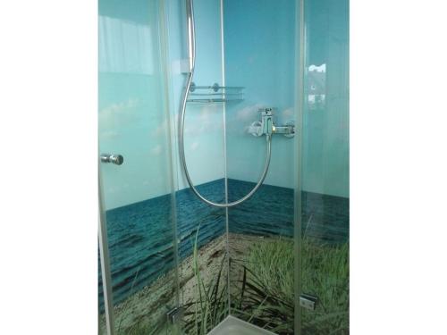 a shower with a view of the ocean at Holiday apartment Grohnert in Lübeck