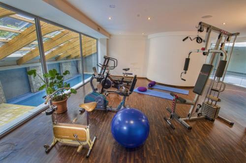 a gym with treadmills and exercise equipment in a room at Hotel Cristal in San Carlos de Bariloche