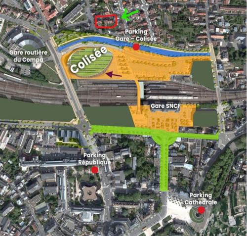 een weergave van een kaart van een stad bij Studio Rdc Chartres gare et Colisée a 100m in Chartres