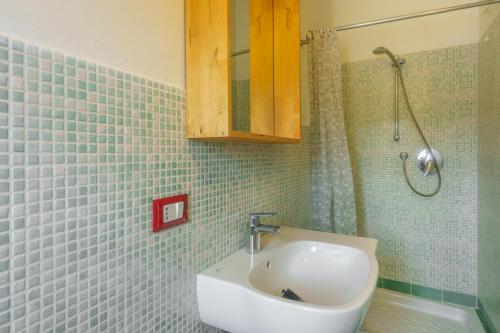 a bathroom with a sink and a shower at Appartamento Sea View in Arzachena