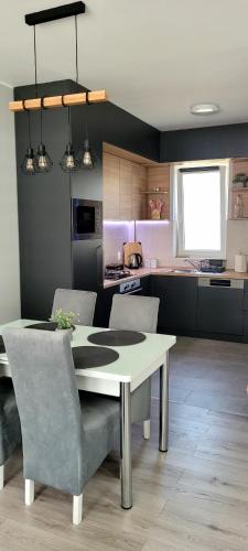 eine Küche mit einem Tisch und Stühlen im Zimmer in der Unterkunft Villa Premium in Ada