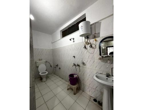 a bathroom with a toilet and a sink at Anu Shree Lodge, Ukhimath in Ukhimath