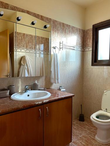 a bathroom with a sink and a toilet at Seaview Villa Daria in Neokhorio