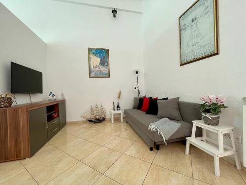 a living room with a couch and a tv at Spacious Apartment in Vabriga