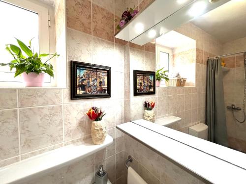 a bathroom with a sink and a mirror at Apartment Beti in Lopud