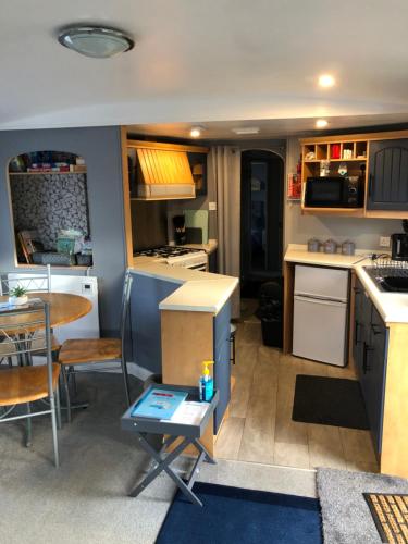 una caravana con cocina y zona de comedor en THE VAN, en Porchfield