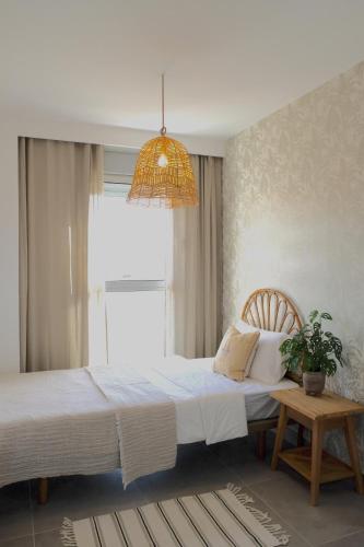 a bedroom with two beds and a potted plant at Casa Mara Médano in El Médano