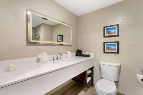 a bathroom with a sink and a toilet at Comfort Suites West Jacksonville in Jacksonville