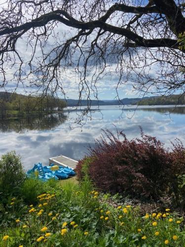 Blick auf einen See mit Wolken im Wasser in der Unterkunft LES TERRASSES DU LAC in Chaumard