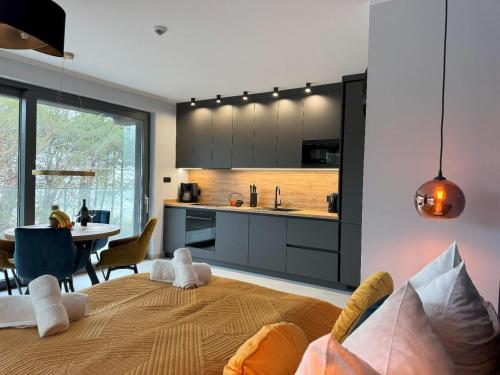 Η κουζίνα ή μικρή κουζίνα στο Apartament Błękitny Horyzont-Sea View Hevenia