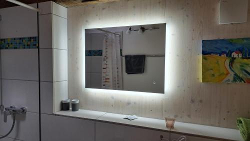 baño con espejo y lavabo en Il Giardino en Ilmmünster