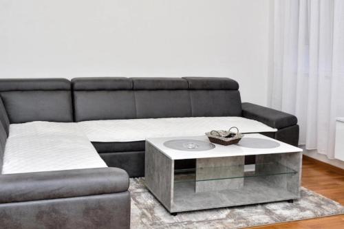 uma sala de estar com um sofá e uma mesa de centro em Laki em Nikšić