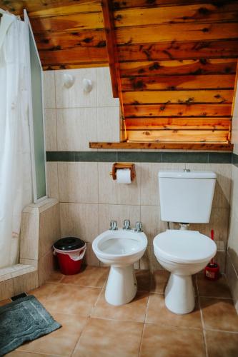 a bathroom with a toilet and a sink at Cabañas Nosotros in Lago Puelo