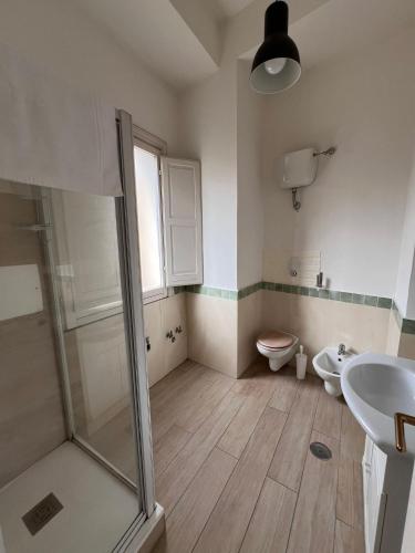 a bathroom with a shower and a toilet and a sink at La Piazzetta in Avellino