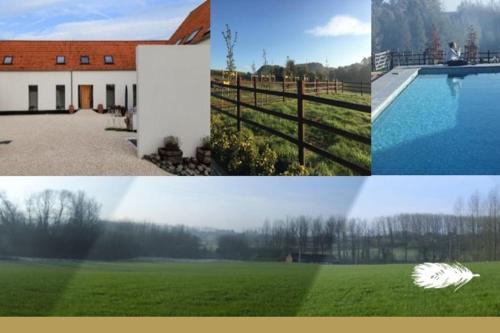 a collage of pictures of a house and a yard at Familie & Vriendenwoning met fantastisch uitzicht in Ellezelles