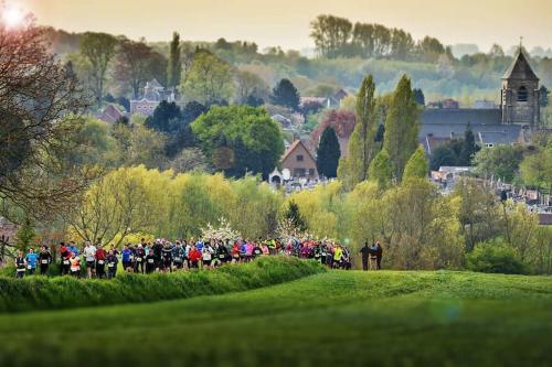 a large crowd of people walking down a hill at Familie & Vriendenwoning met fantastisch uitzicht in Ellezelles