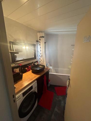 une petite salle de bain avec un lavabo et une baignoire dans l'établissement Appartement 3 pièces à Fresnes, à Fresnes