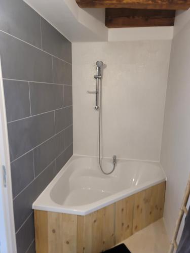 La salle de bains est pourvue d'une baignoire et d'une douche. dans l'établissement BEAU T3 AU COEUR DU CENTRE VILLE (205), à Narbonne