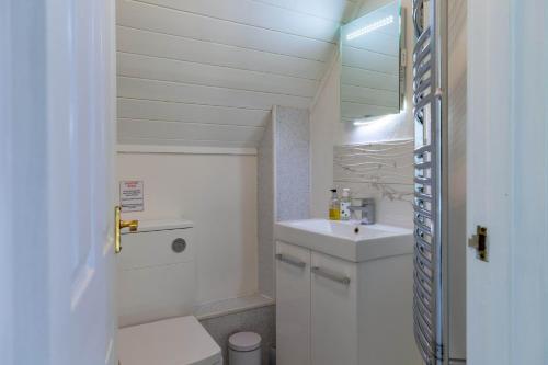サウス・サーニーにあるIsis Lakes 55, Lakeside Lodge - Pの洗面台とトイレを備えた白いバスルーム