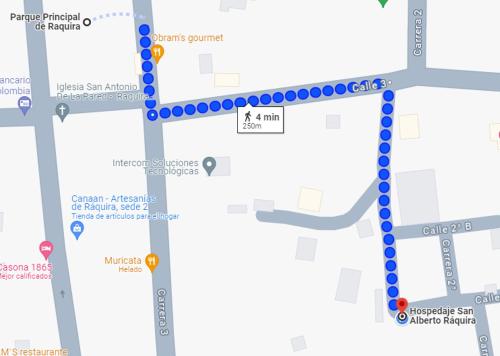 a map of a subway line with a blue dot at Hospedaje San Alberto 201-Ráquira in Ráquira