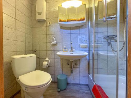 Enjoy 2 في Meisburg: حمام مع مرحاض ومغسلة ودش