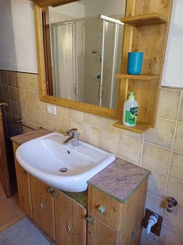 a bathroom with a sink and a mirror at Agriturismo Trapletti in Serina