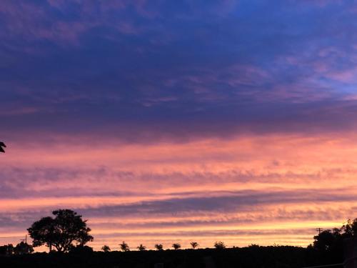 a sunset with a tree in the foreground at Casa do Vale in Serra Negra