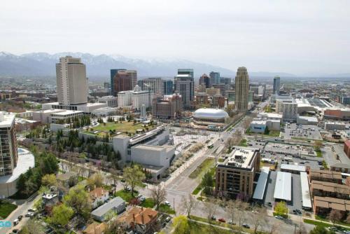 an aerial view of a city with tall buildings at 237 Center Place in Salt Lake City
