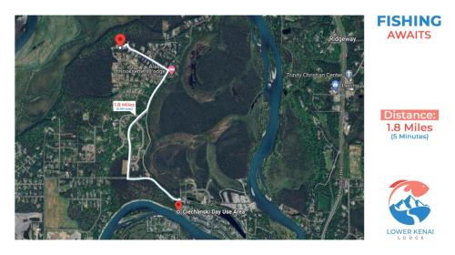 a map of the proposed site of a fire at a park at Sockeye Salmon Sanctuary, Cabin 6 at Lower Kenai Lodge in Kenai