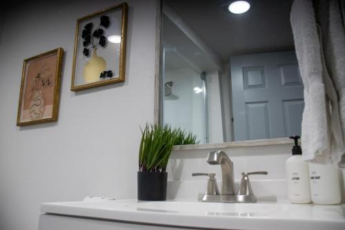 a bathroom sink with a mirror and a white sink at Silver Studio in Salt Lake City