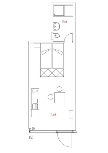 una planimetria di una casa di Doppelzimmer im Strandhaus 2 Grundbelegung 2 Pers a Elsterheide