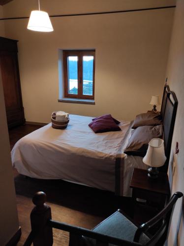 內米的住宿－Il Nemus Agriturismo，一间卧室设有一张大床和一个窗户。