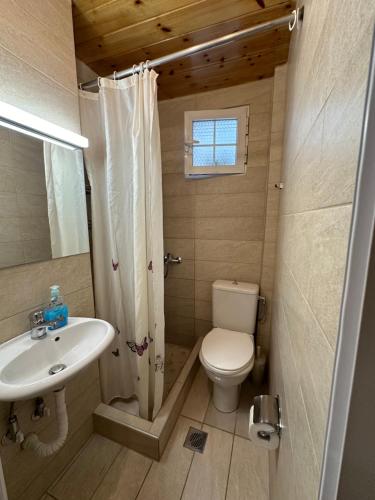a small bathroom with a toilet and a sink at Old Town Traditional Residence in Kavala