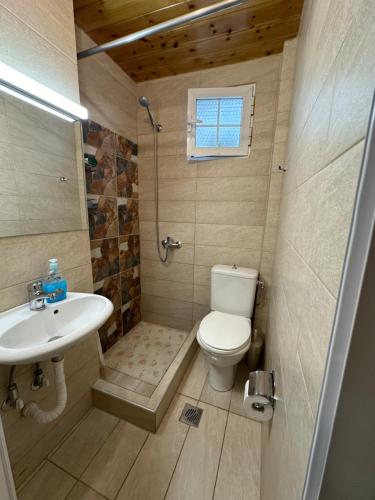 a small bathroom with a toilet and a sink at Old Town Traditional Residence in Kavala