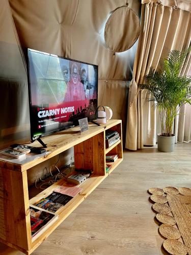 Televisyen dan/atau pusat hiburan di Na Skraju Lasu Domek na Drzewie & Glamping
